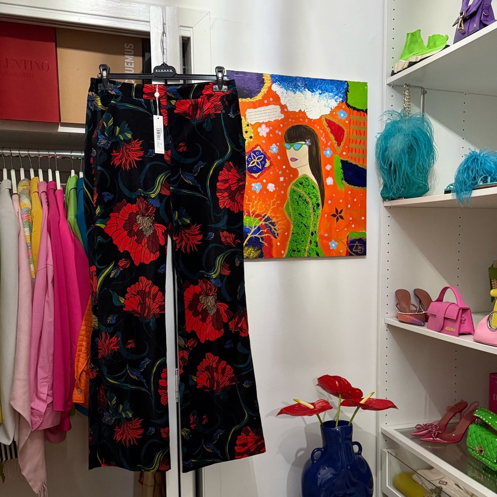 Trina Turk Black and Red Floral Pants